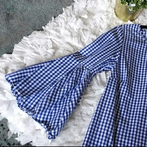 Jane and Delancey White Blue Gingham Bell Sleeve Top Women's Small S 100% Cotton - Picture 3 of 6